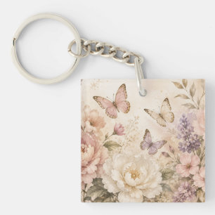 Personalized Floral Butterfly Acrylic Keychain