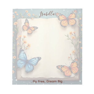 Personalized Floral Butterfly Custom Name & Quote Notepad