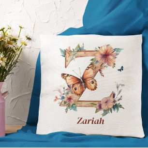 Personalized Floral Butterfly Letter Z Monogram Throw Pillow