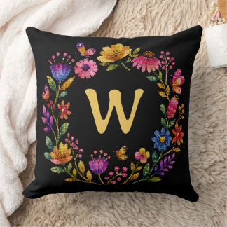 Personalized Floral Butterfly Monogram Wreath Throw Pillow