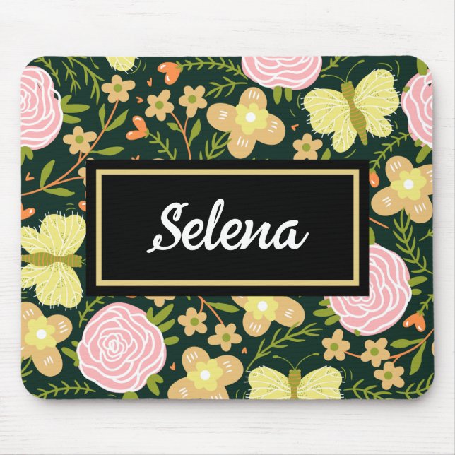 Personalized Floral Butterfly Pattern Spring  Mouse Pad (Front)