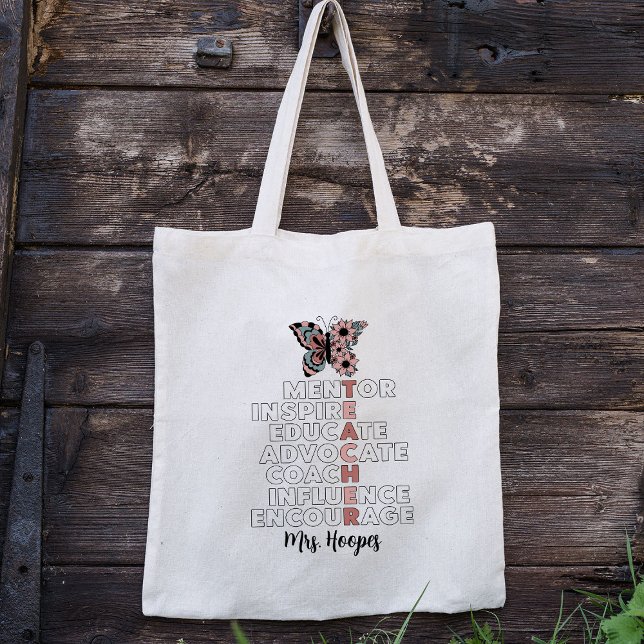 Personalized Floral Butterfly Stylish Cute Teacher Tote Bag (Creator Uploaded)
