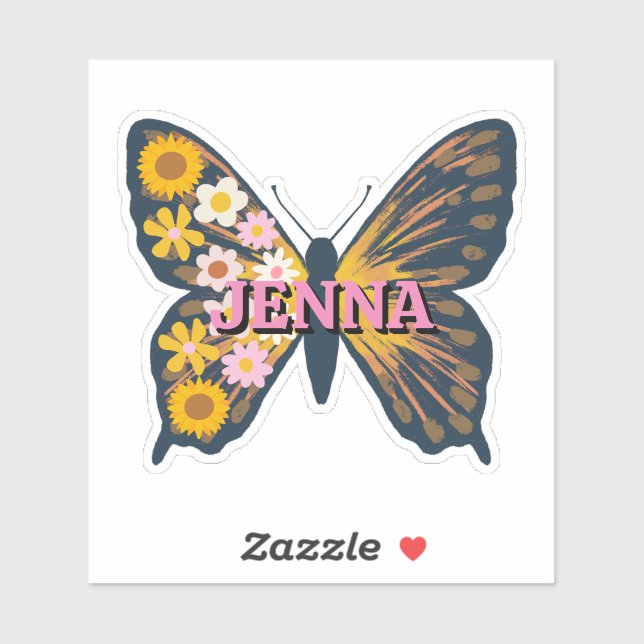 Personalized Floral Butterfly Vinyl Sticker (Sheet)