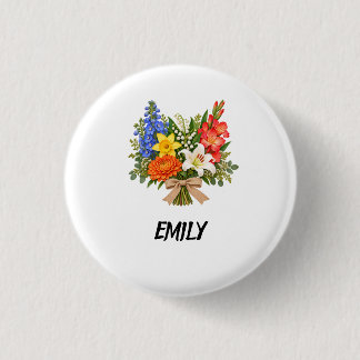 Personalized Floral Button  Custom Name Flower Pin