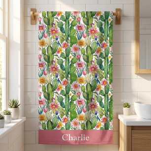 Personalized Floral Cactus Bath Towel