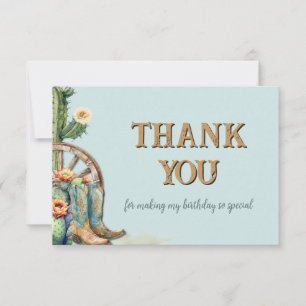 Personalized Floral Cactus Boots Theme Thank You Card