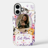 Personalized Floral Cat Mom Photo Phone Case