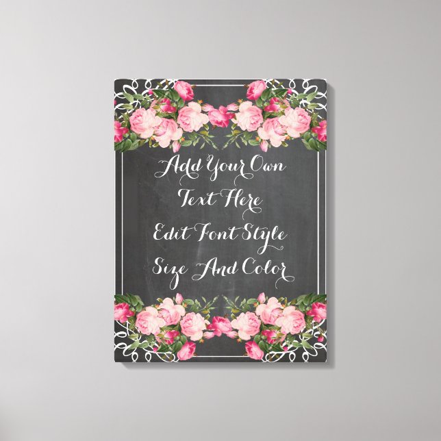 Personalized floral chalkboard quote canvas print (Front)