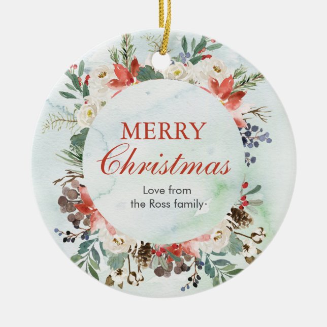 Personalized Floral Christmas Ceramic Ornament (Front)