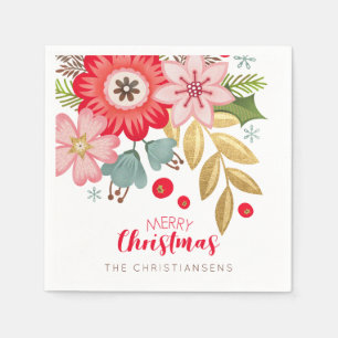 Personalized Floral Christmas Party Napkin