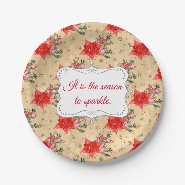 Personalized Floral Christmas Pattern Paper Plate (Front)