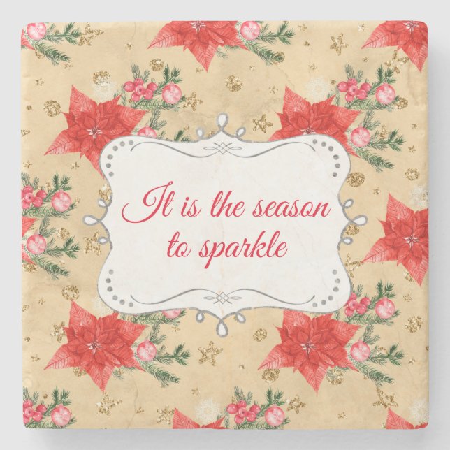 Personalized Floral Christmas Pattern Stone Coast Stone Coaster (Front)