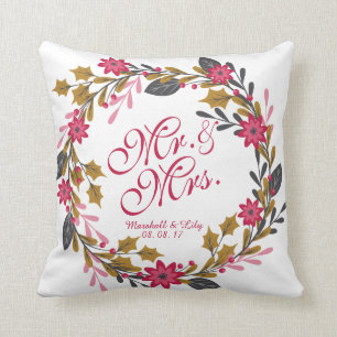 Personalized Floral Christmas Wedding Pillow