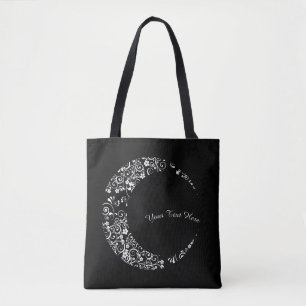 Personalized Floral Crescent Moon Tote Bag