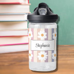 Personalized Floral Daisy Girly  Water Bottle<br><div class="desc">This cute water bottle features white daisies on a striped background in pastel colours. Easily customizable with your name. Great for Back to School or as a gift.</div>