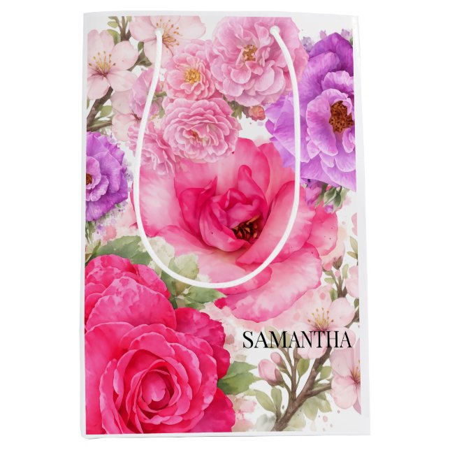 Personalized Floral Design Medium Gift Bag (Front)