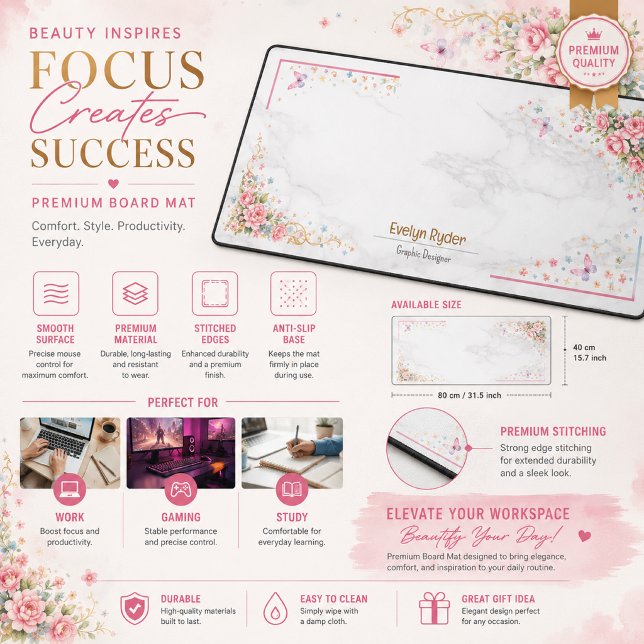 Personalized Floral Desk Mat - Elegant Workspace  (Creator Uploaded)