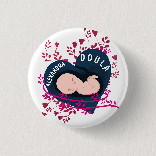 Personalized Floral Doula 1 Inch Round Button (Front)