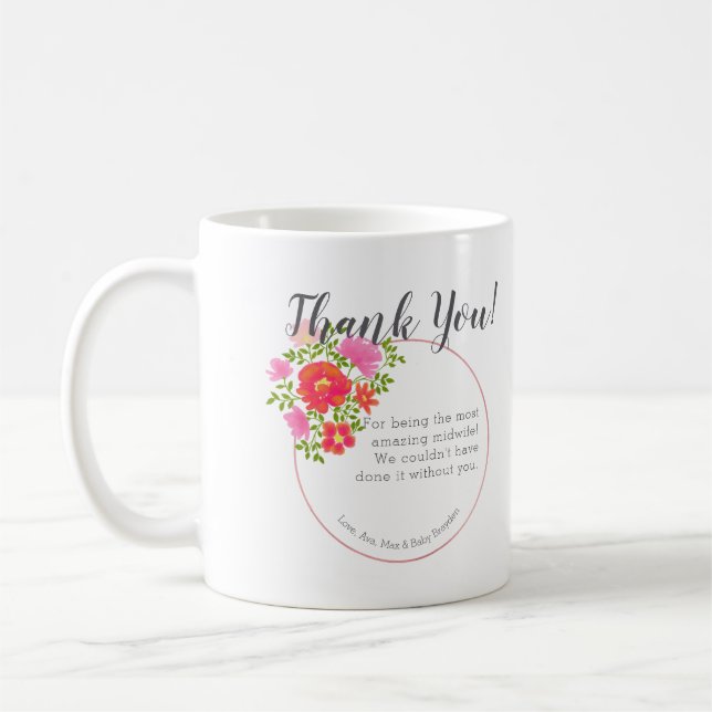 Personalized Floral Doula Midwife Thank You Mug (Left)