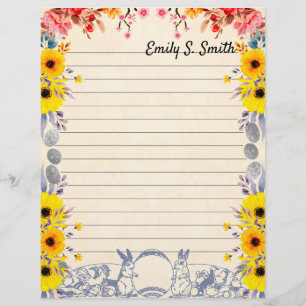 Personalized Floral Easter Border Lined Paper