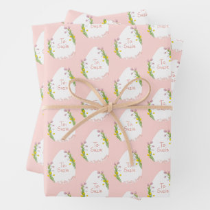 Personalized Floral Easter Eggs Pink Wrapping Paper Sheet