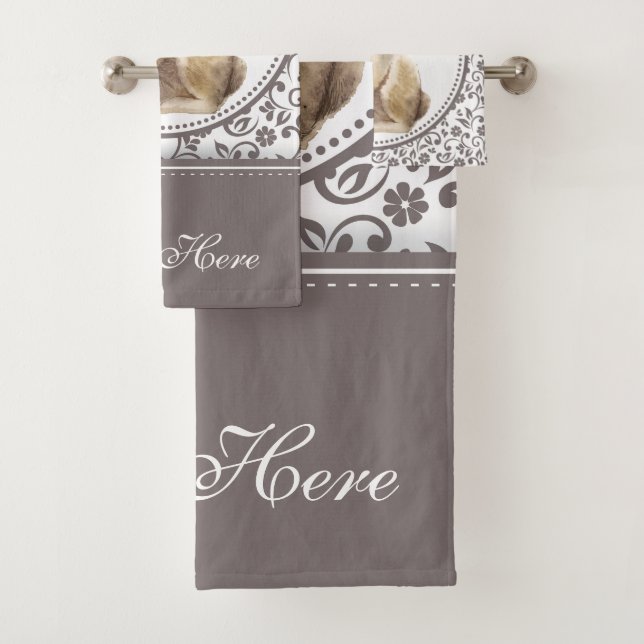 Personalized Floral Easter Rabbit design Bath Towel Set (Insitu)