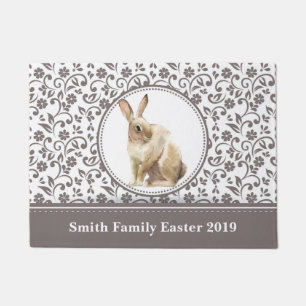 Personalized Floral Easter Rabbit design Doormat