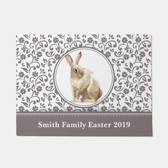 Personalized Floral Easter Rabbit design Doormat (Front)