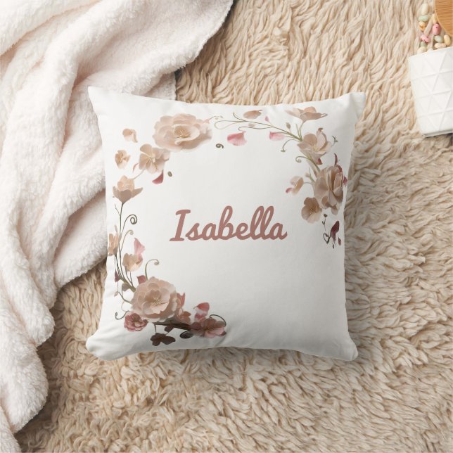 Personalized Floral Elegance Throw Pillow (Blanket)