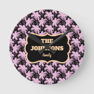 Personalized Floral Family name design Round Clock