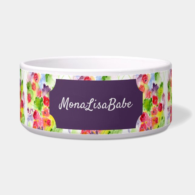 Personalized Floral Fantasy Art Pet Bowl (Front)
