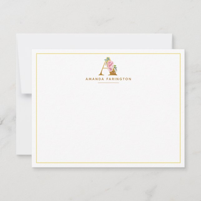 Personalized Floral Faux Gold Monogram Initial Card (Front)