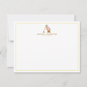 Personalized Floral Faux Gold Monogram Initial Card