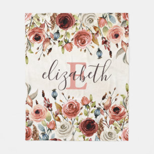 Personalized Floral Fleece Blanket