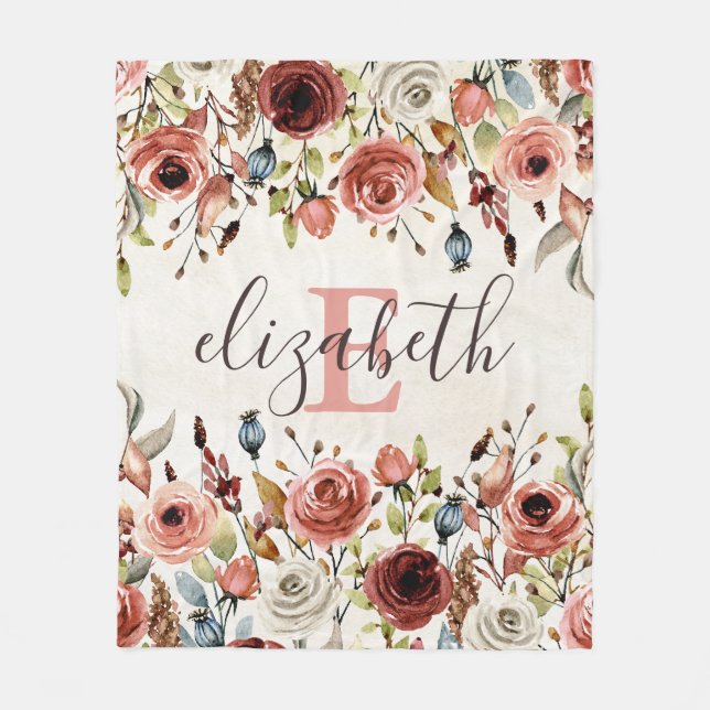 Personalized Floral Fleece Blanket (Front)