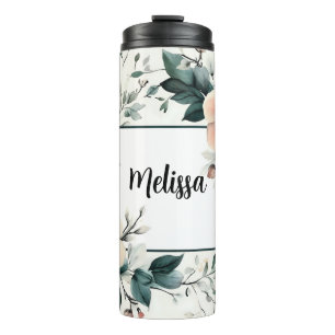 Personalized Floral Frame, Watercolor design Thermal Tumbler