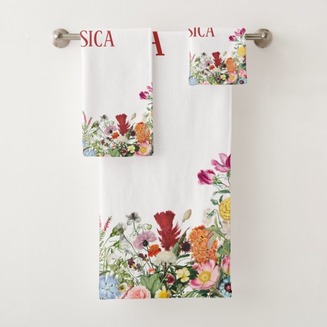 Personalized Floral Garden Colourful Flowers Bath Towel Set (Insitu)