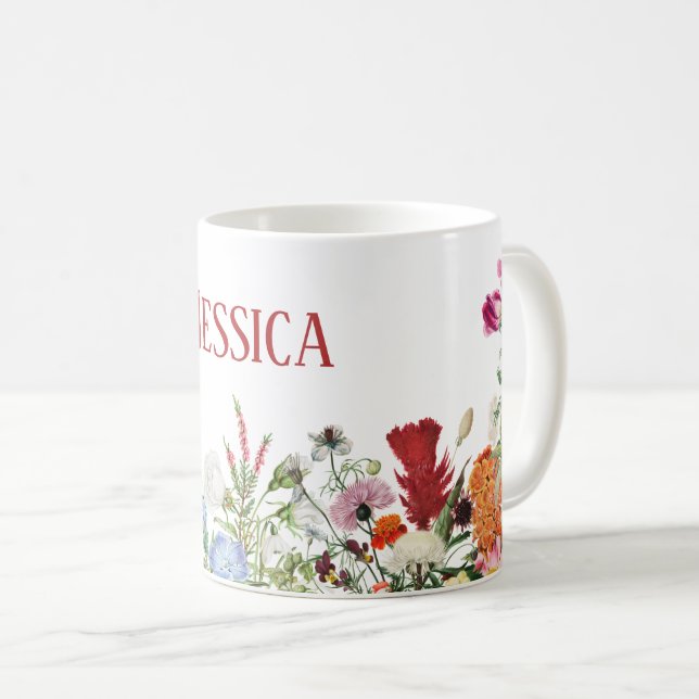 Personalized Floral Garden Colourful Flowers Coffee Mug (Front Right)