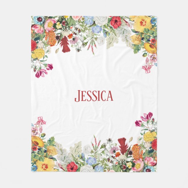 Personalized Floral Garden Colourful Flowers Fleece Blanket (Front)