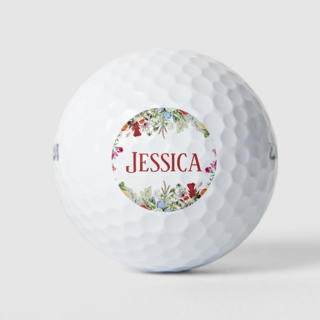 Personalized Floral Garden Colourful Flowers Golf Balls (Front)