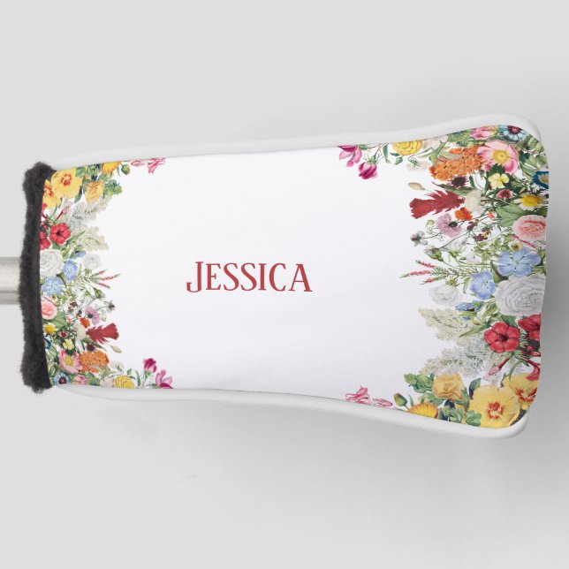 Personalized Floral Garden Colourful Flowers Golf Head Cover (Front)