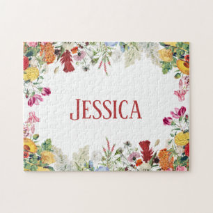 Personalized Floral Garden Colourful Flowers Jigsaw Puzzle