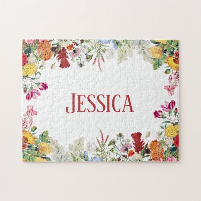 Personalized Floral Garden Colourful Flowers Jigsaw Puzzle (Horizontal)