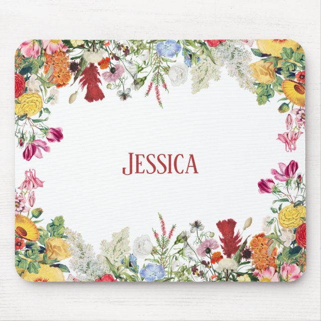 Personalized Floral Garden Colourful Flowers Mouse Pad (Front)