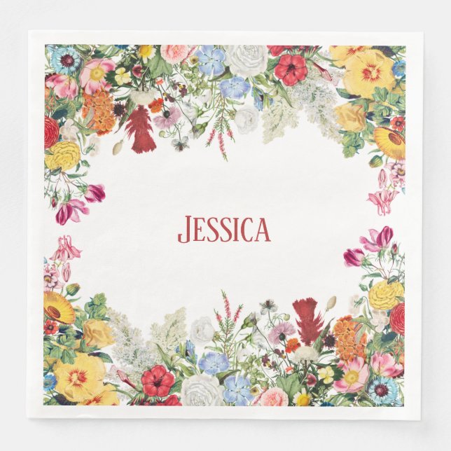 Personalized Floral Garden Colourful Flowers Napkin (Front)