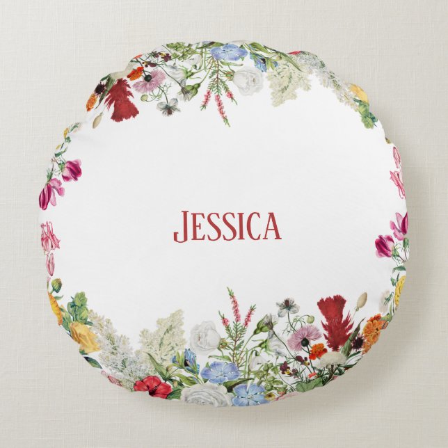 Personalized Floral Garden Colourful Flowers  Round Pillow (Front)