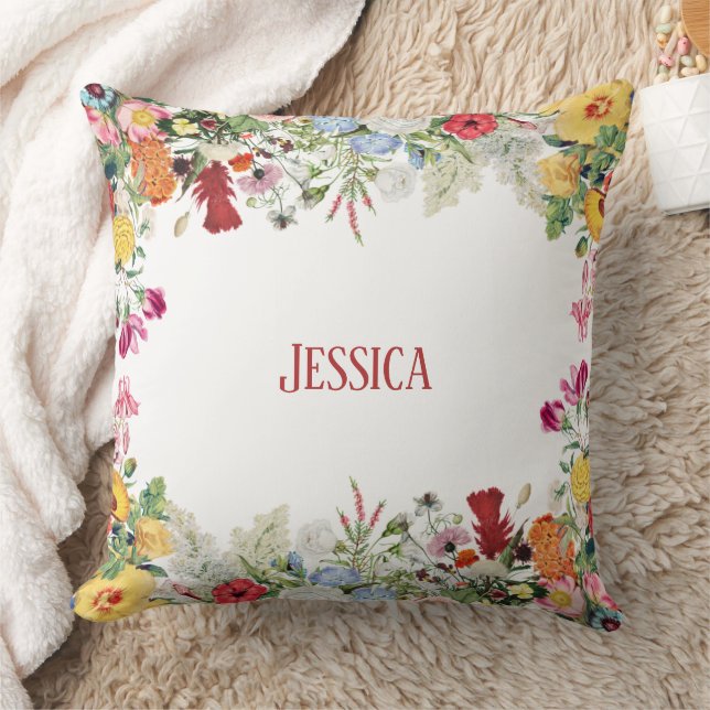 Personalized Floral Garden Colourful Flowers Throw Pillow (Blanket)