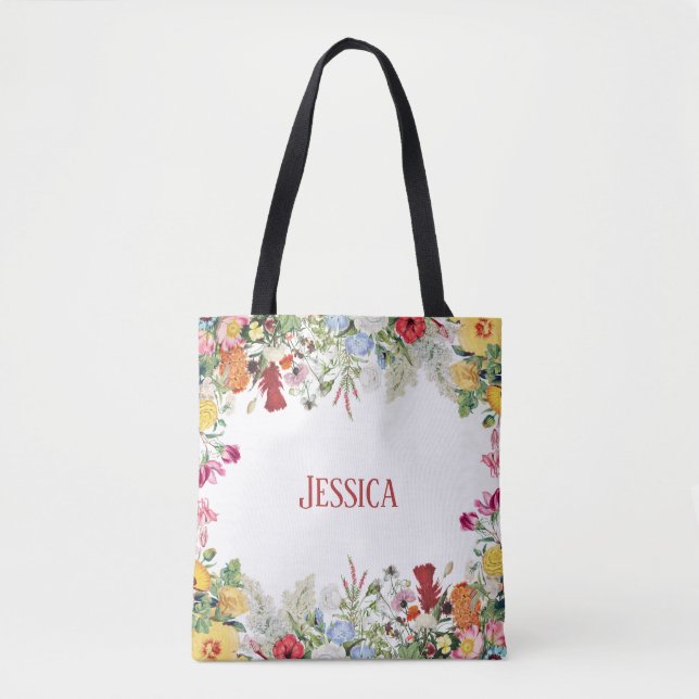 Personalized Floral Garden Colourful Flowers Tote Bag (Front)