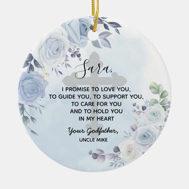 Personalized Floral Godfather Promise to Godchild Ceramic Ornament (Front)