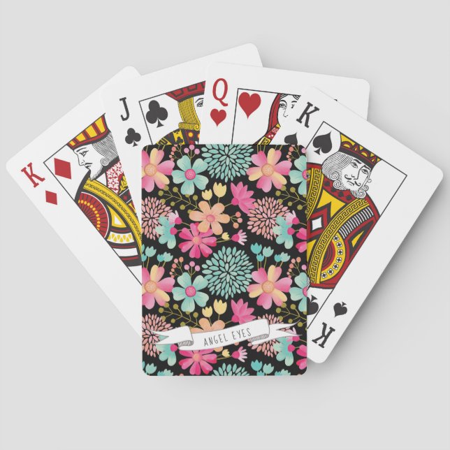 Personalized Floral Gouache Gift Pack Playing Cards (Back)